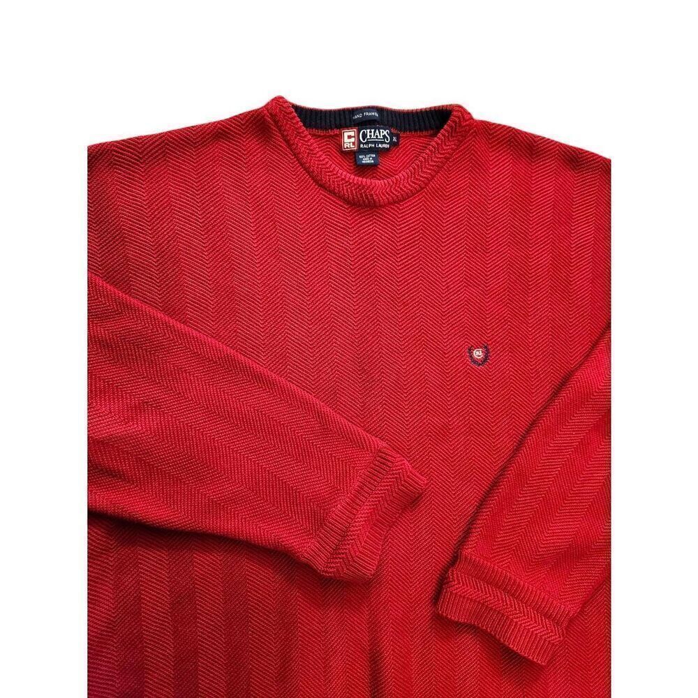 Ralph Lauren Chaps Hand framed Knit sweater Cotton Men's XL Red Crest logo